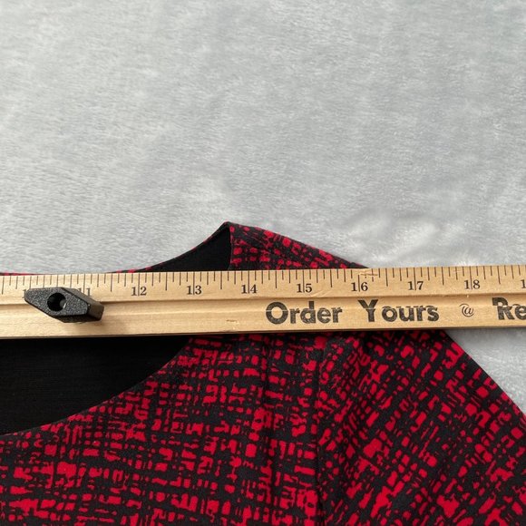 Lauren Ralph Lauren Dress 14W Red Black Print Jersey Ruched Gathered Slimming - Picture 10 of 14